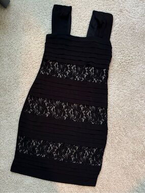 Saint Tropez West Black Lace-Panel Mini Dress